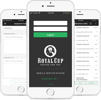 Phones showing the Royal Cup Mobile SAP APP