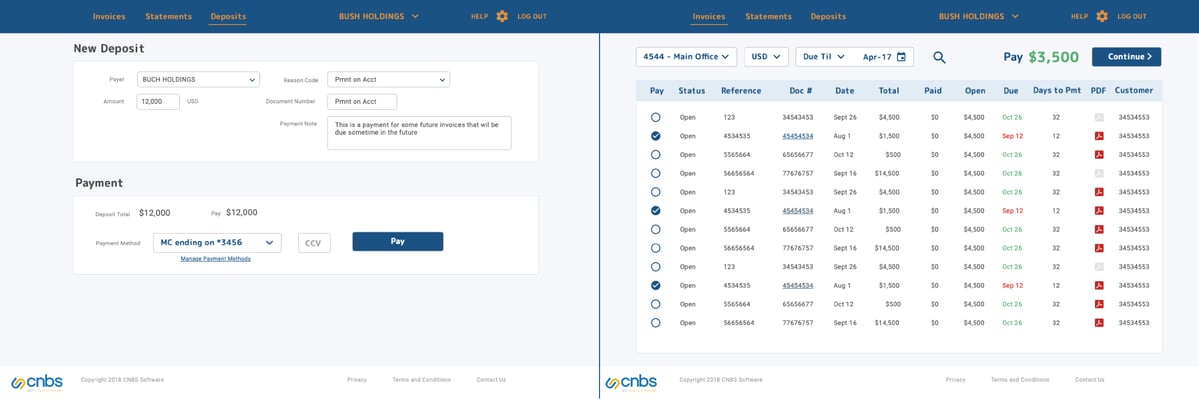 Screenshots of CNBS ePay application